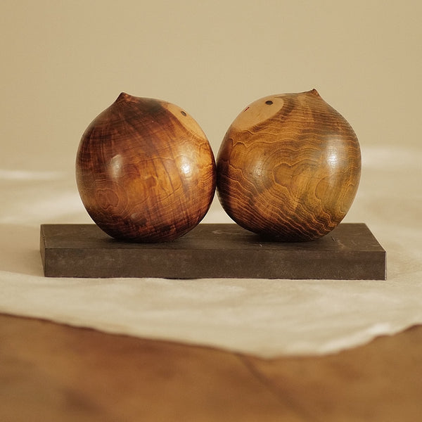 DUO DE KOKESHI VINTAGES PAR YAMANAKA SANPEI  / AVEC LEUR SOCLE / 10 CM