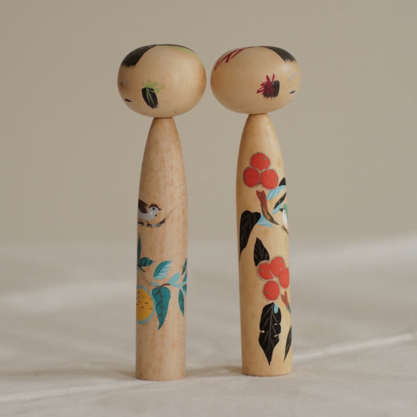 DUO DE KOKESHI VINTAGE / AVEC LEUR BOÎTE / 15,5 CM