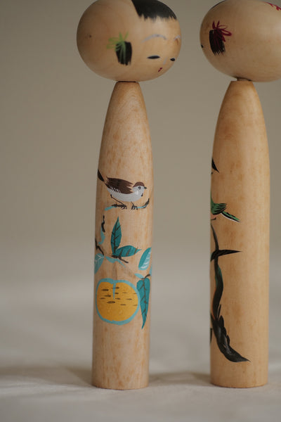 DUO DE KOKESHI VINTAGE / AVEC LEUR BOÎTE / 15,5 CM