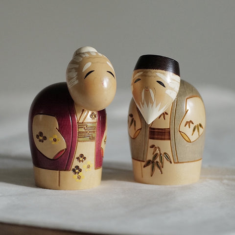 DUO DE KOKESHI VINTAGES / GRANDS PARENTS PAR USABURO / 11 CM