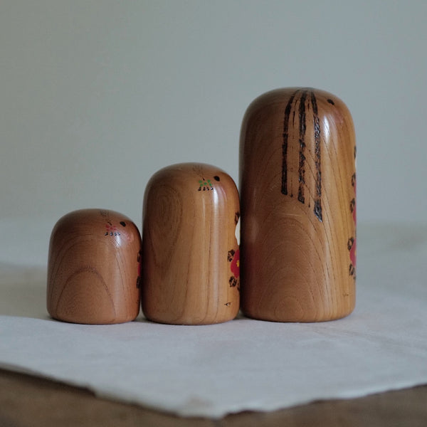 TRIO DE KOKESHI VINTAGES PAR KANO CHIYOMATSU / 13 CM